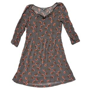 Laura Ashley Grey Floral Print Keyhole Neck Midi Dress Size US 6